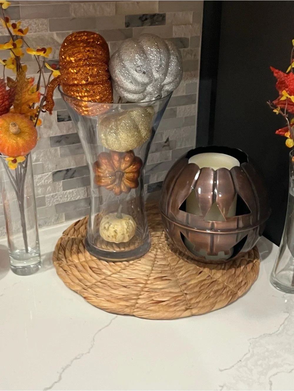 Fall Home Decor Bundle Vases Artificial Plants Pumpkin Orange Thanksgiving